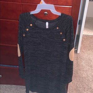 Grey dress with tan bottons and elbow patches